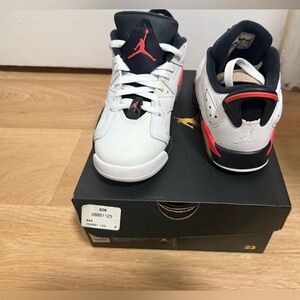 Jordan Kids White and Black Sneakers with Red Accents